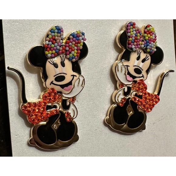 Disney XBaubleBar Minnie Mouse Crystal Earrings LARGE Red Tongue Blush Tail NEW - Picture 1 of 5
